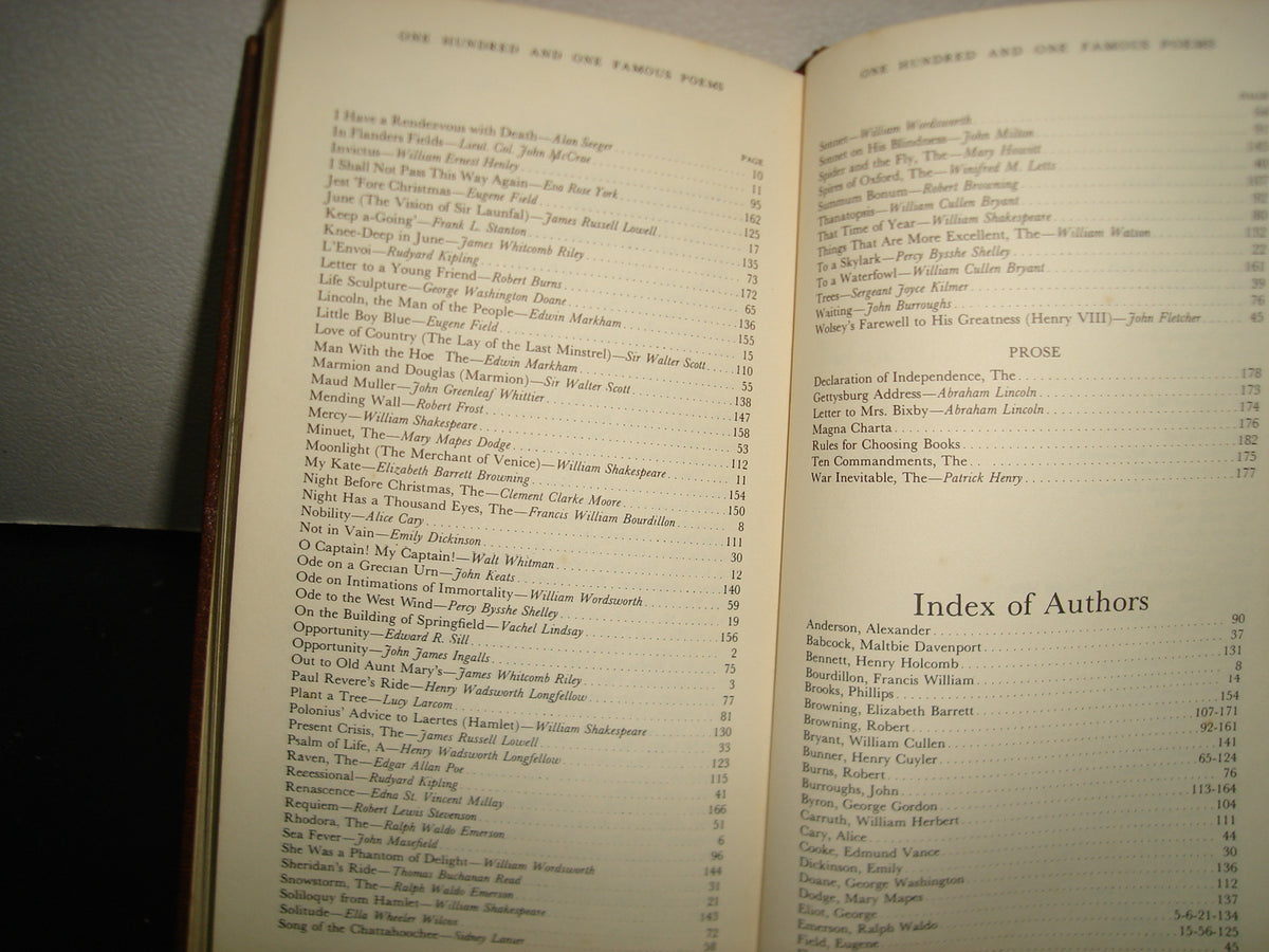 160- One Hundred And One Famous Poems - An Anthology Compiled By Roy J. Cook, 1958