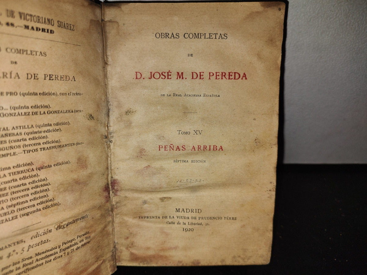 63- Obras Completas De D. José M. De Pereda. Tomo Xv Peñas Arriba - 1920