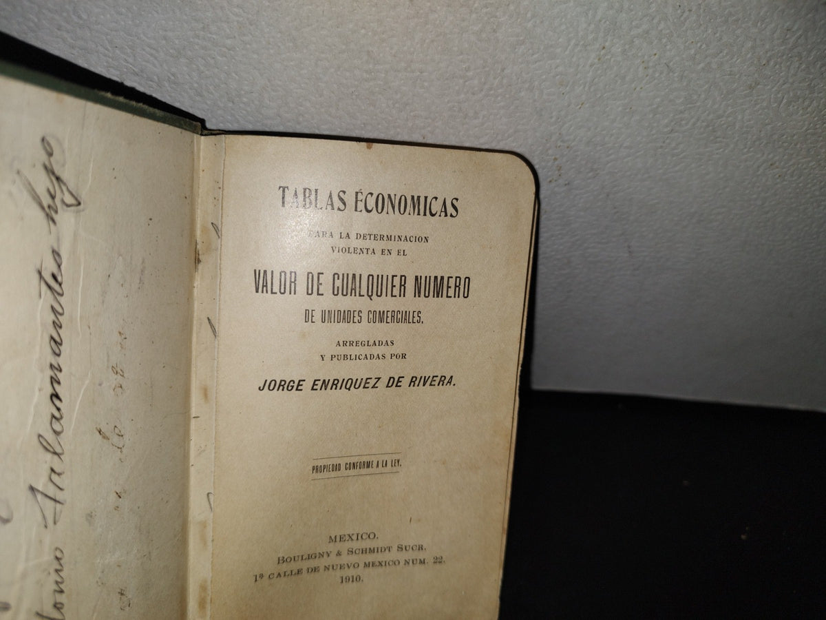93- Tablas Económicas - Jorgue Enriquez De Rivera. México. Bouligny & Schmidt Sucr. - 1910