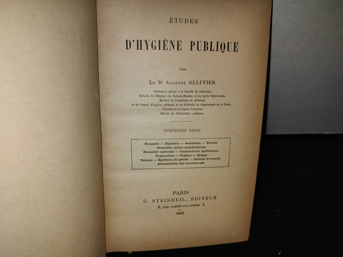 63- Francés. Études D'Hygiene Publique - Auguste Ollivier - 1893