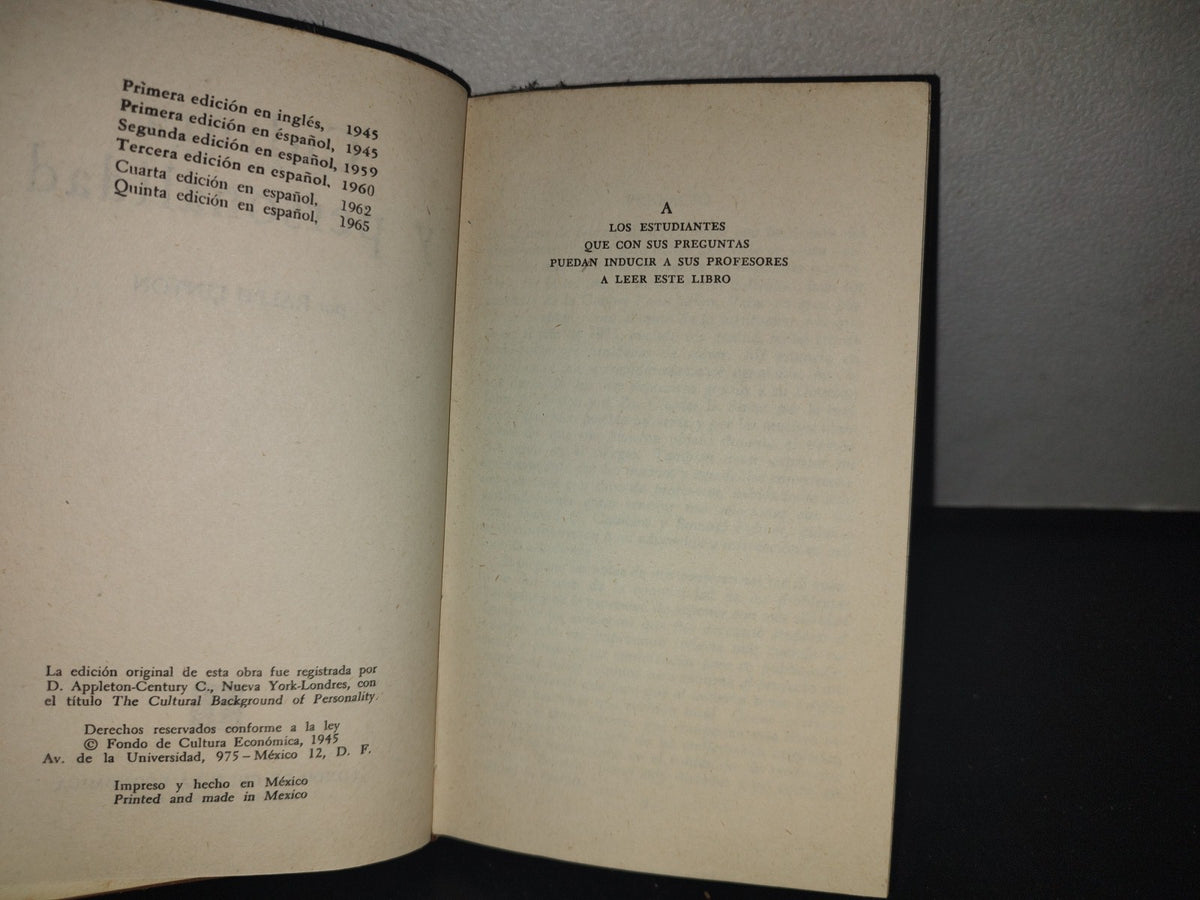 66- Cultura Y Personalidad - Ralph Linton. Breviarios - Fondo De Cultura Económica, 1965