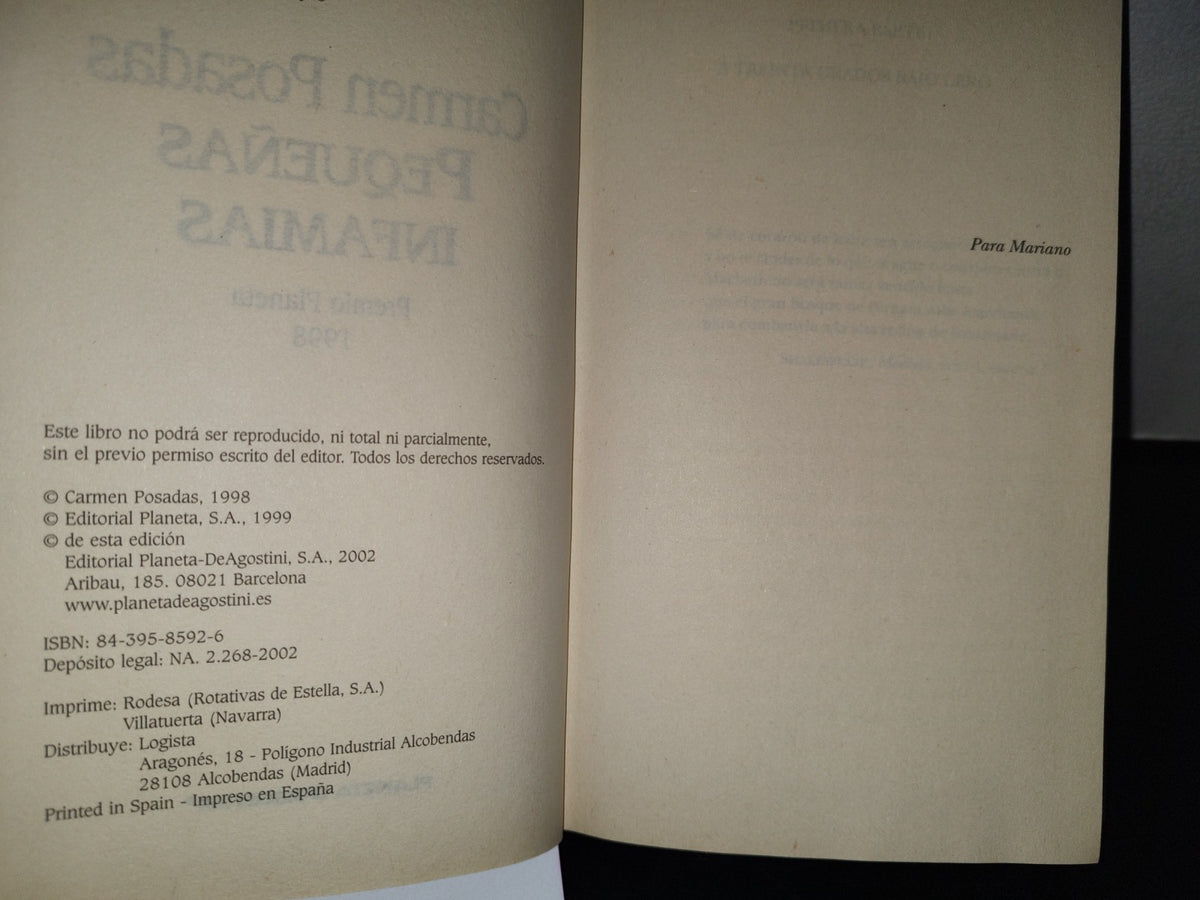 123- Escritoras De Hoy. Planeta Deagostini: Pequeñas Infamias - Carmen Posadas - 2005