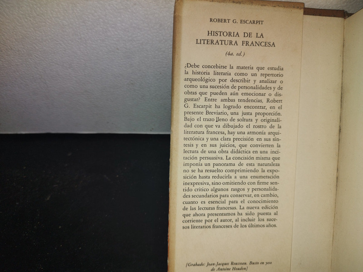 66- Historia De La Literatura Francesa - Robert G. Escarpit - Breviarios, Fondo De Cultura Económica - 1965