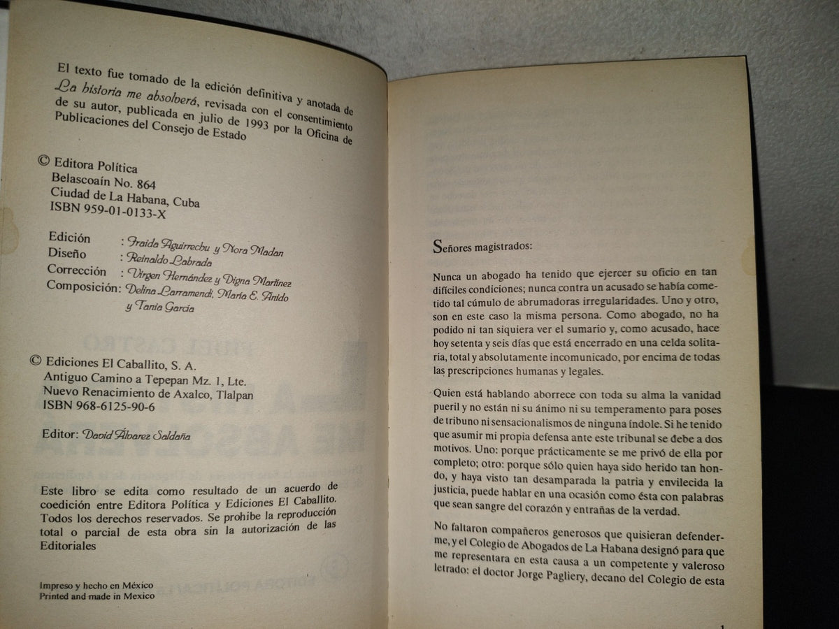 202- Fidel Castro. La Historia Me Absolverá - Editoria Política/La Habana, 1999