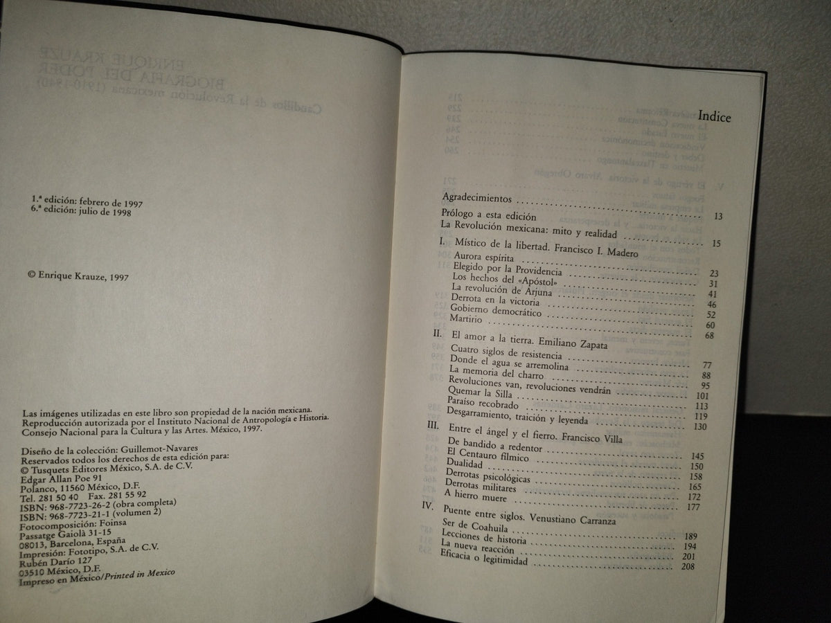 201- Biografía Del Poder. Caudillos De La Revolución Mexicana (1910-1940) - Enrique Krauze. Tusquets Editores. Colección Andanzas - 1997