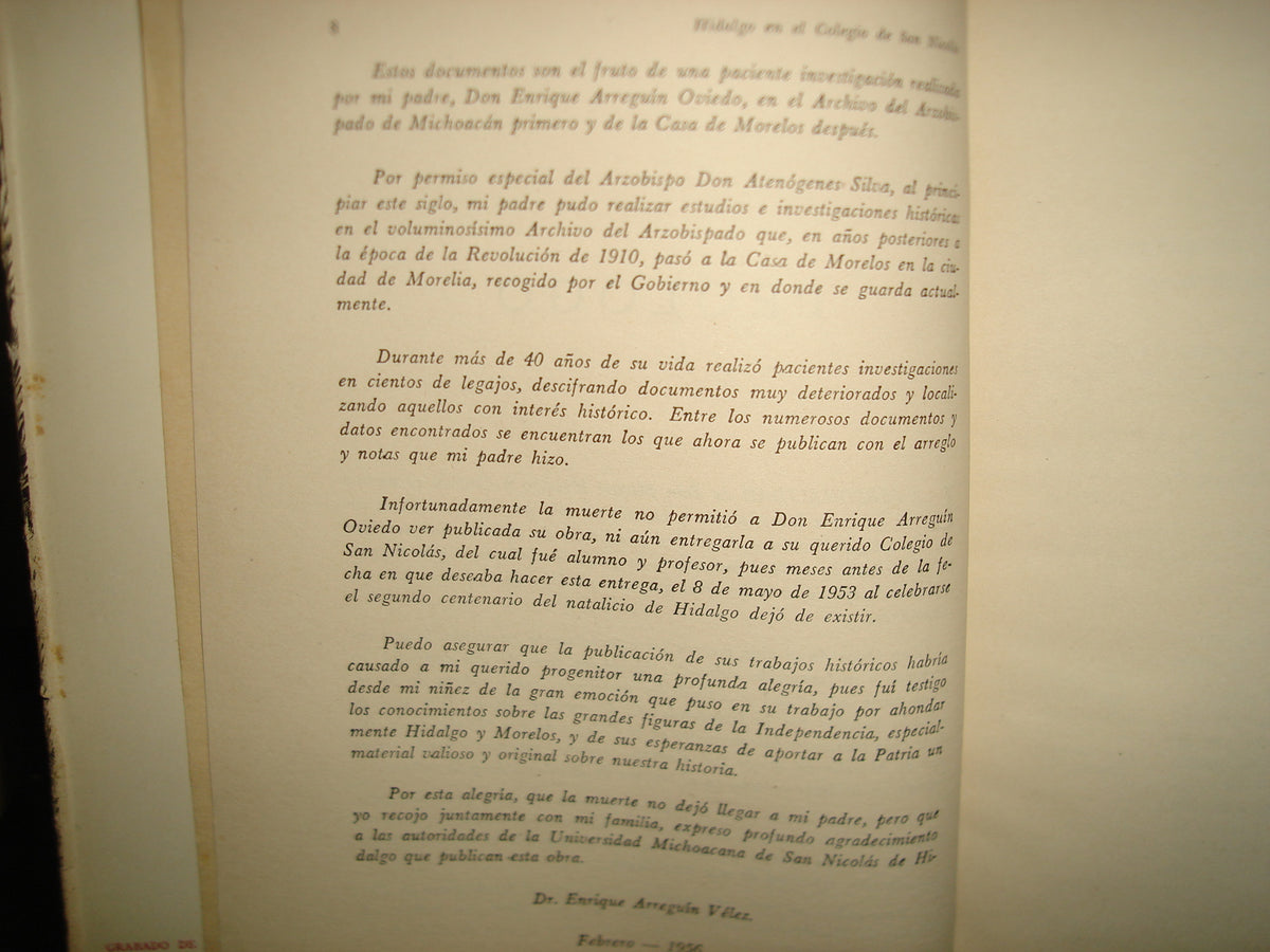 10- Hidalgo En El Colegio De San Nicolás. Documentos Inéditos. Universidad Michoacana - 1956