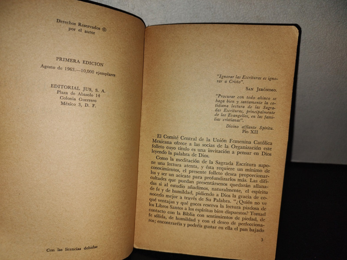 209- Lectura De La Biblia Por Los Cristianos - Salvador Castro Pallares - Ediciones De La Unión Femenina Católica Mejicana - Primera Edición 1963