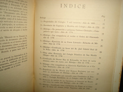 10- Hidalgo En El Colegio De San Nicolás. Documentos Inéditos. Universidad Michoacana - 1956