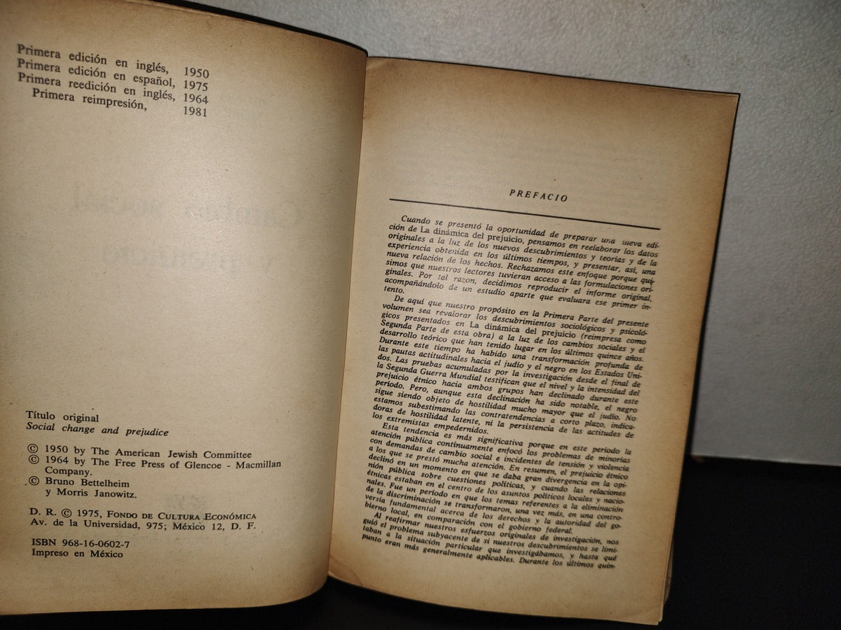 158- Cambio Social Y Prejuicio - Bruno Bettelheim Y Morris Janowitz - Fondo De Cultura Económica, 1988