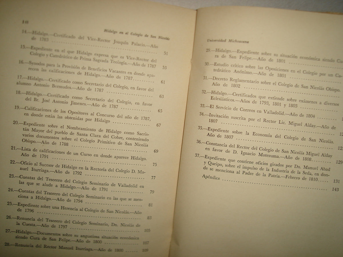 10- Hidalgo En El Colegio De San Nicolás. Documentos Inéditos. Universidad Michoacana - 1956