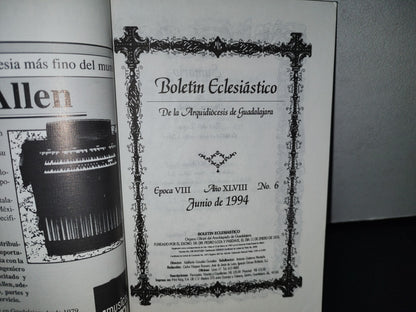 78- Boletín Eclesiástico De La Arquidiócesis De Guadalajara. No. 6, Año Xlviii, Junio 94