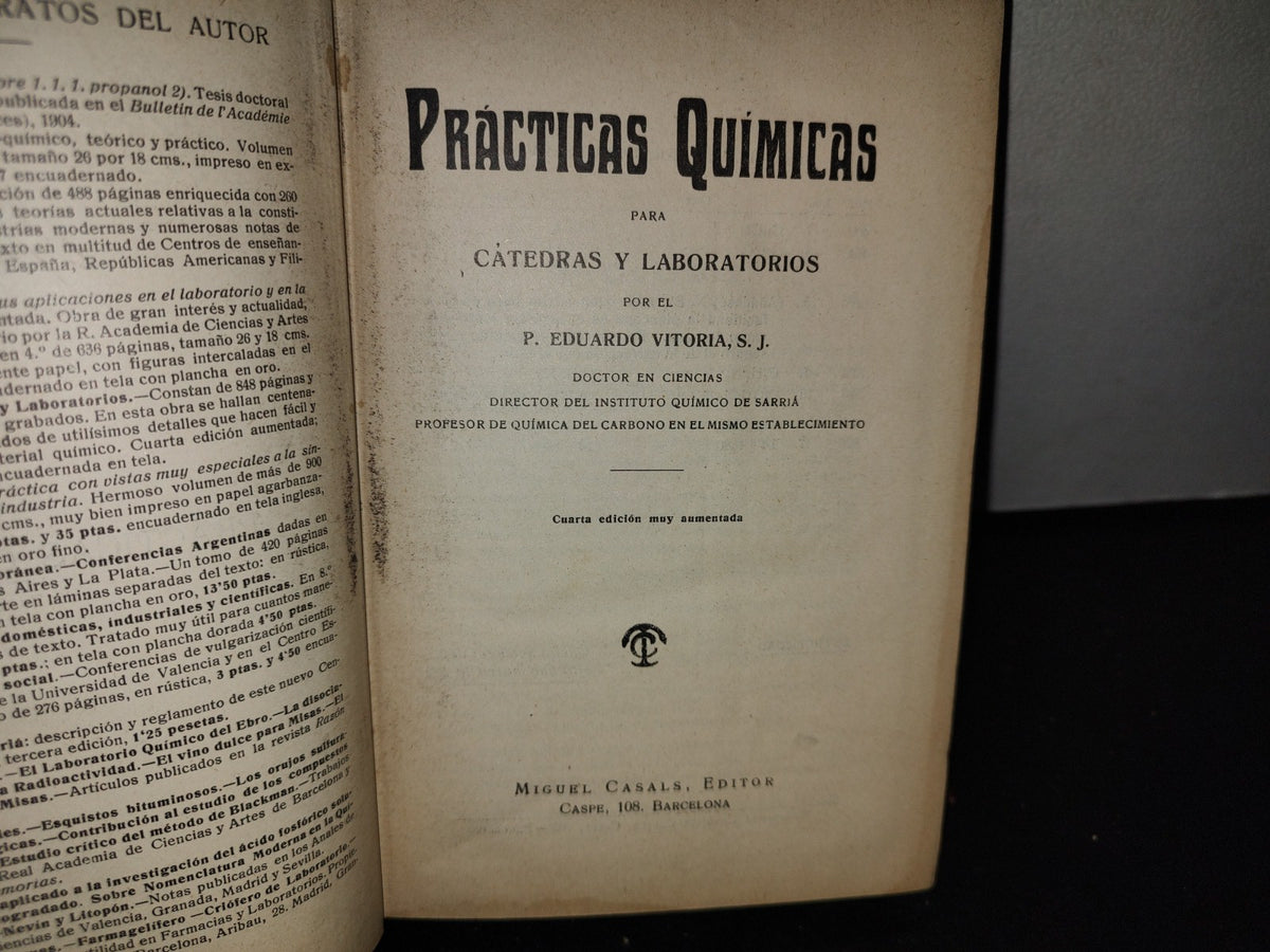 63- Prácticas Químicas Para Cátedras Y Laboratorios - Eduardo Vitoria - 1930