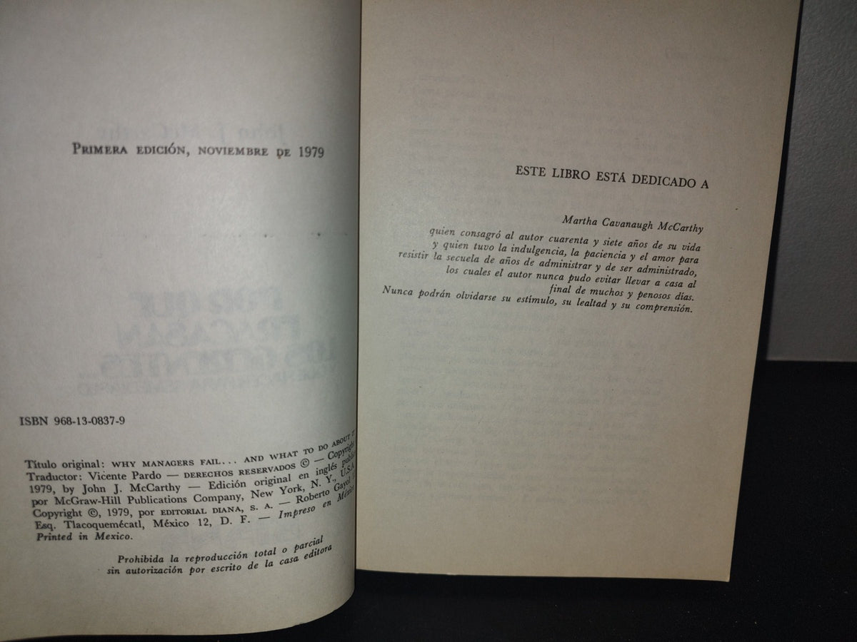 66- Por Qué Fracasan Los Gerentes... - John J. Mccarthy - Primera Edición 1979