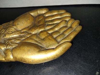 A5- Pieza De Bronce: Jabonera Grande Representación De Manos Juntas Y Uvas - 60'S - 70'S