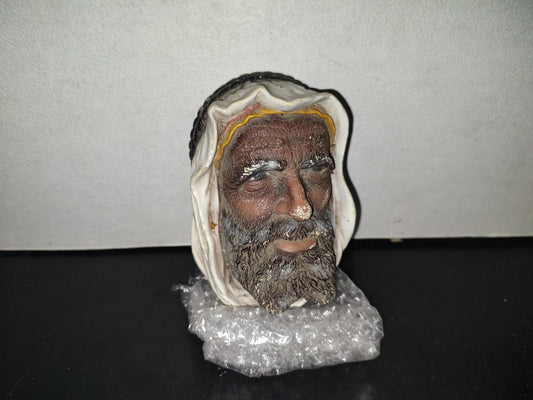 A5- Pieza Vintage Maciza De Resina Para Pared: Hombre Barbudo De Medio Oriente Con Turbante - 80'S