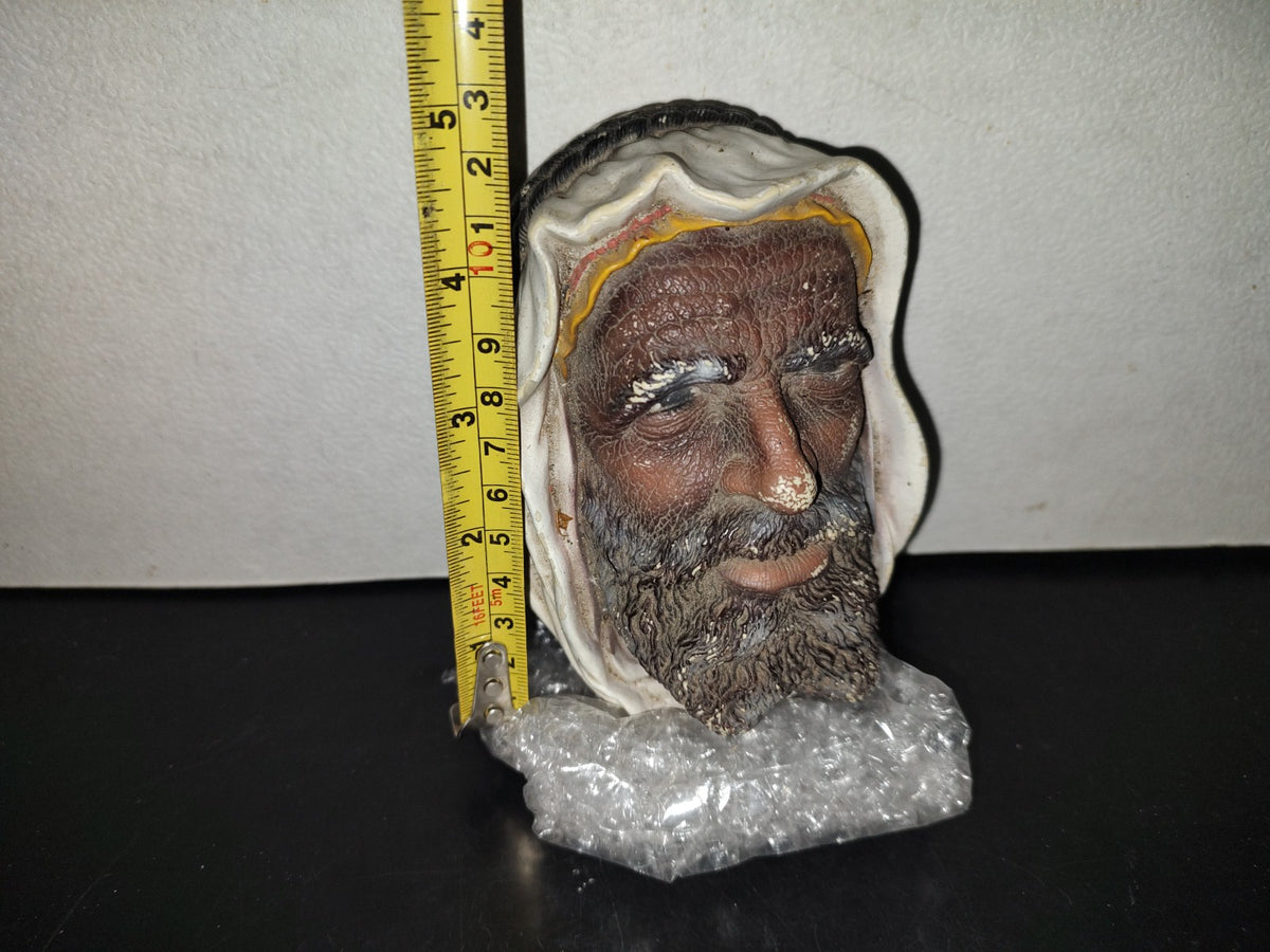 A5- Pieza Vintage Maciza De Resina Para Pared: Hombre Barbudo De Medio Oriente Con Turbante - 80'S