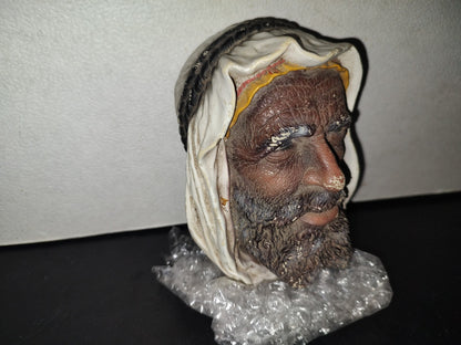 A5- Pieza Vintage Maciza De Resina Para Pared: Hombre Barbudo De Medio Oriente Con Turbante - 80'S
