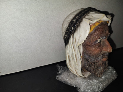 A5- Pieza Vintage Maciza De Resina Para Pared: Hombre Barbudo De Medio Oriente Con Turbante - 80'S