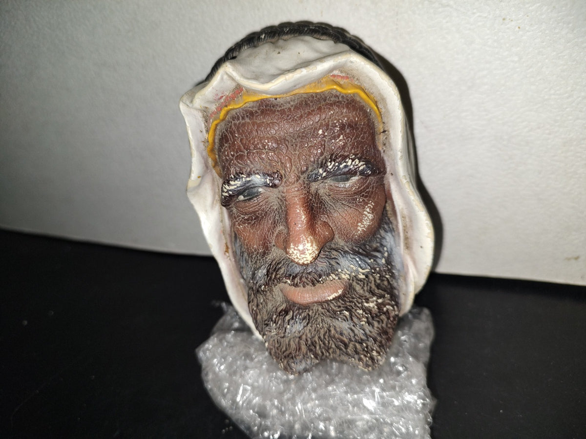 A5- Pieza Vintage Maciza De Resina Para Pared: Hombre Barbudo De Medio Oriente Con Turbante - 80'S
