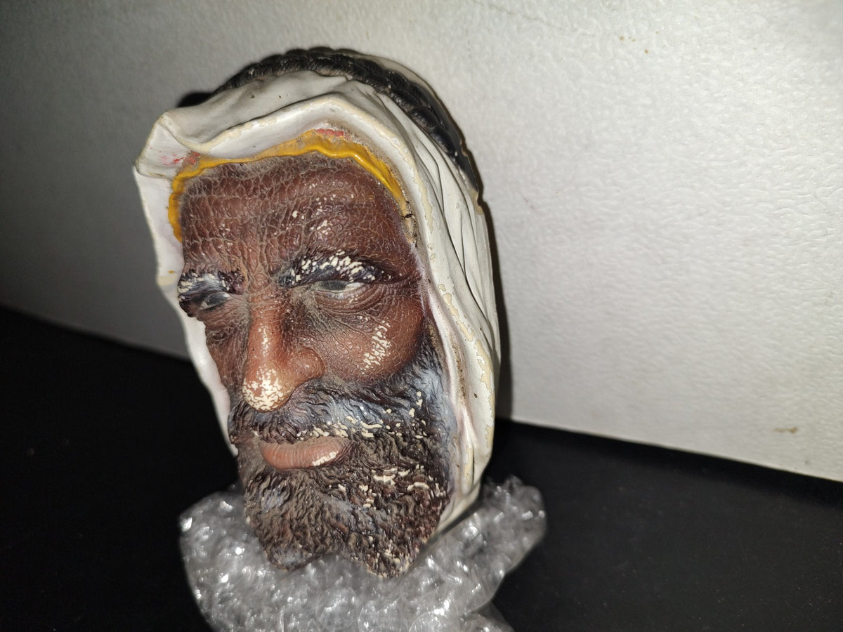 A5- Pieza Vintage Maciza De Resina Para Pared: Hombre Barbudo De Medio Oriente Con Turbante - 80'S