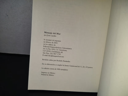 83- Poesías. Mensaje Del Mar - José Carrillo - Primera Edición 2004