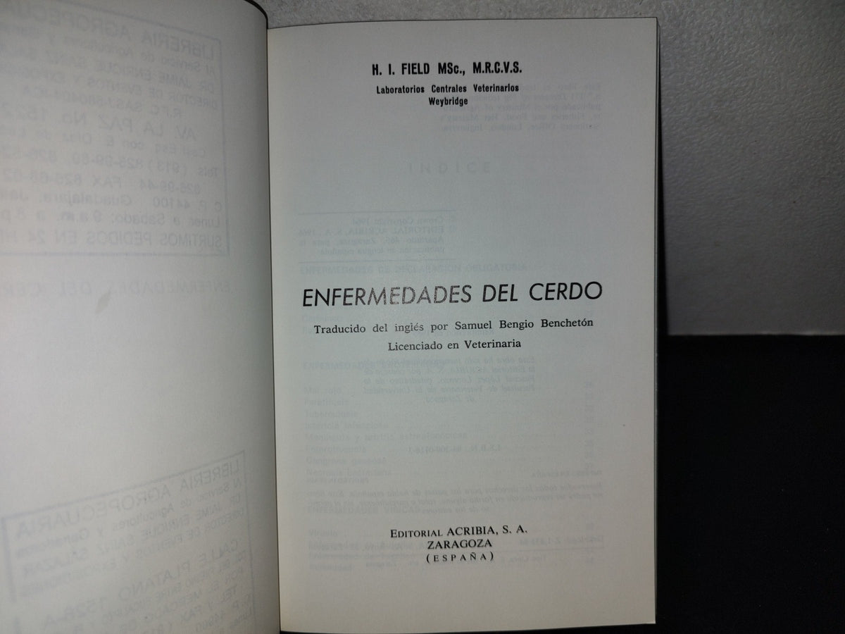 143- Enfermedades Del Cerdo - H. I .Fields Msc., M.R.C.V.S. - Editorial Acribia, S. A. - 1985