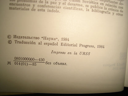 169- La Paz Y El Desarme. Investigaciones Científicas - Editorial Progreso, Moscú, 1984