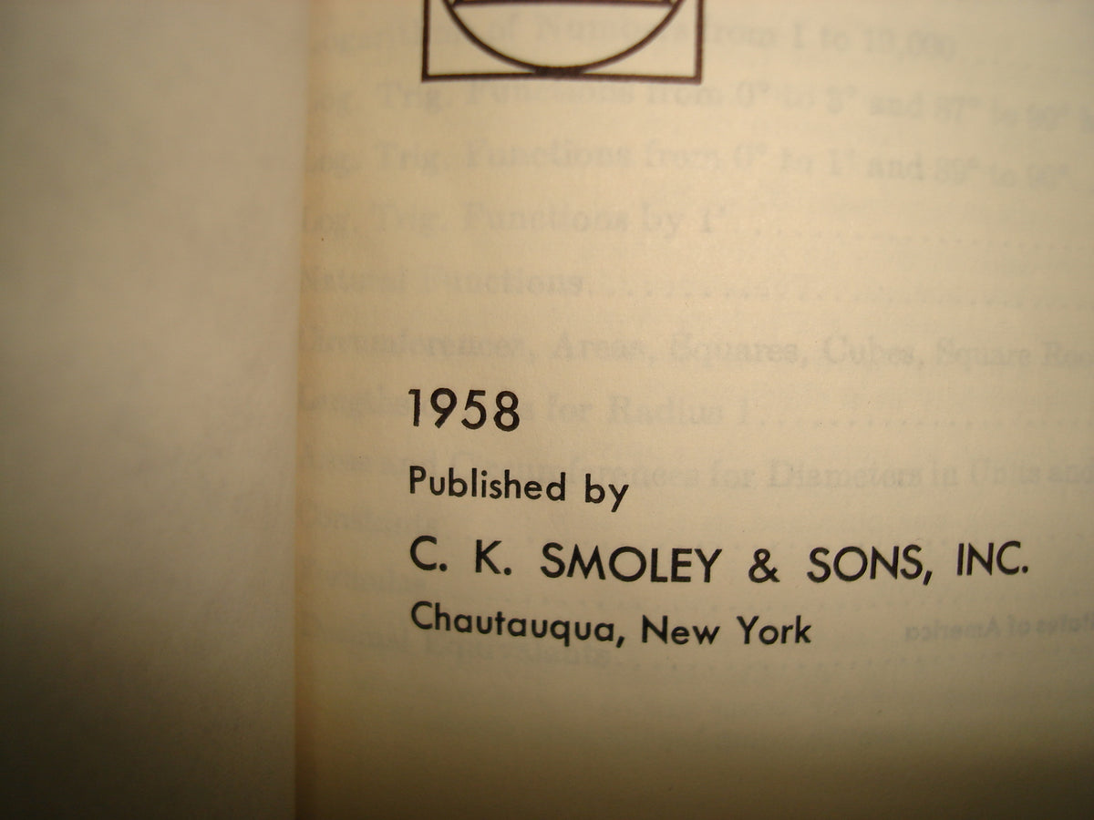 160- Tablas De Logaritmos / Smoley'S Parallel Tables Of Logarithms And Squares - 1958