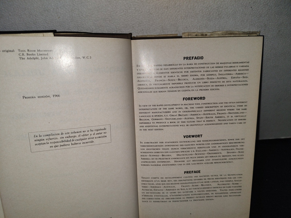 180- Máquinas Para Utillaje. En 4 Idiomas - H. E. Horten - Editorial Blume - Primera Edición 1966