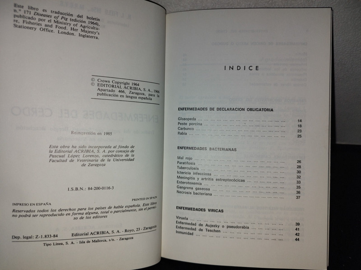 143- Enfermedades Del Cerdo - H. I .Fields Msc., M.R.C.V.S. - Editorial Acribia, S. A. - 1985