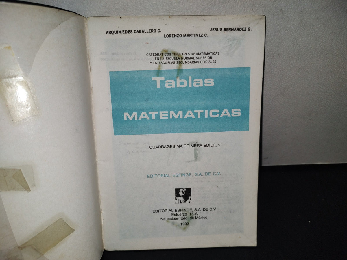 114- Tablas Matemáticas - Arquímedes Caballero C. - Editorial Esfinge