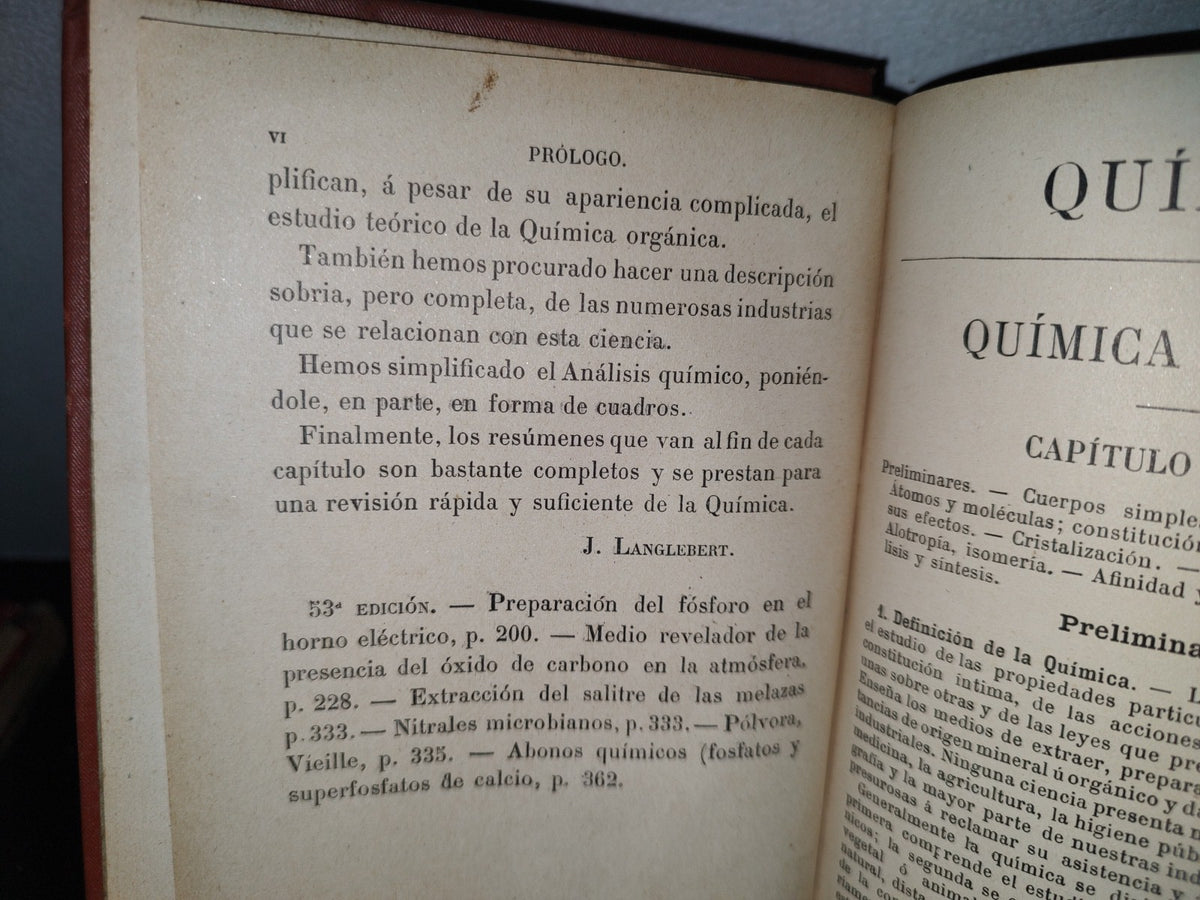 60- Química. Generalidades, Metaloides, Metales, Química Orgánica - J. Langlebert - 1908