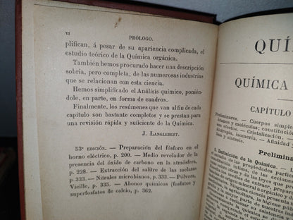 60- Química. Generalidades, Metaloides, Metales, Química Orgánica - J. Langlebert - 1908