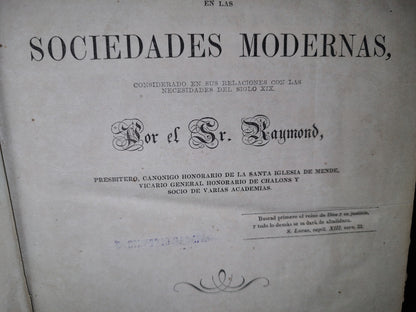 65- Del Catolicismo En Las Sociedades Modernas, Por El Señor Raymond - México 1851