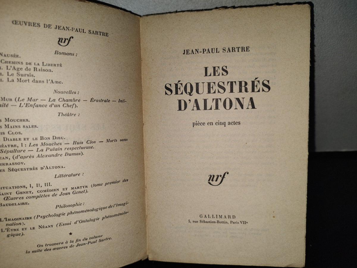93- Les Séquestrés D'Altona - Jean-Paul Sartre. Pièce En Cinq Actes. Gallimard - 1960