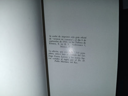 172- Guía Oficial. The Tabasco Museums. I.N.A.H - Carlos Pellicer - 1961