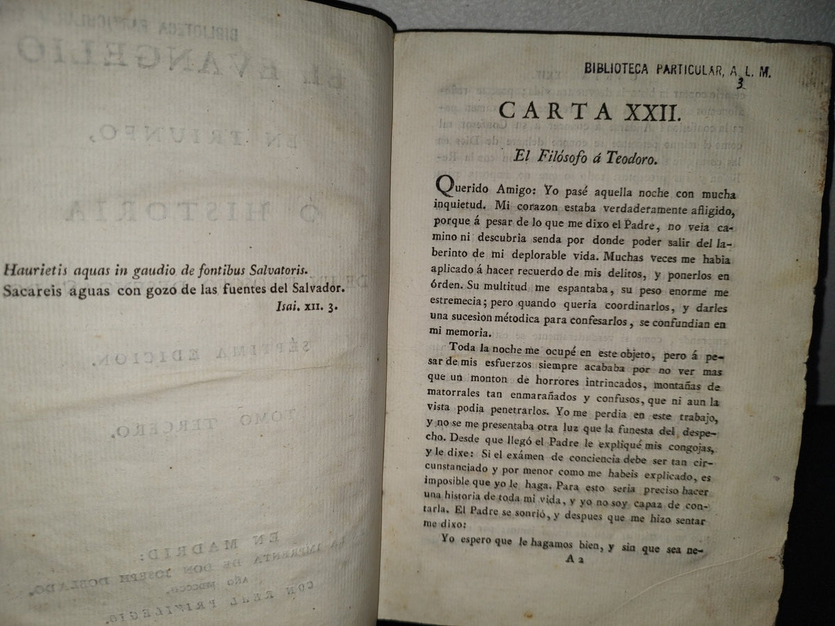 59- El Evangelio En Triunfo O Historia De Un Filósofo Desengañado. Tomo Tercero - 1802