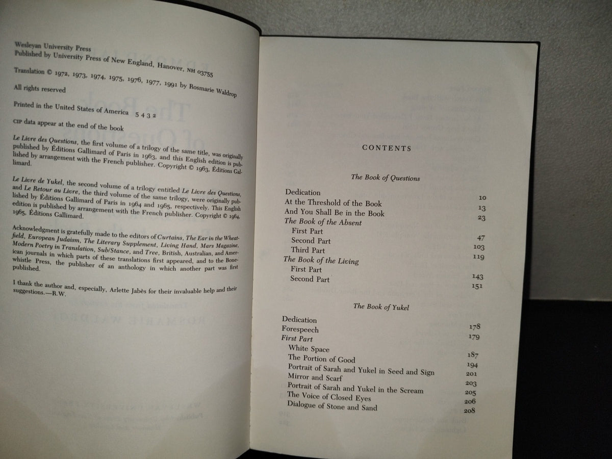 220- The Book Of Questions. Volume I. The Boom Of Questions, The Book Of Yukel, Return To The Book - Edmon Jabès. Wesleyan University Press