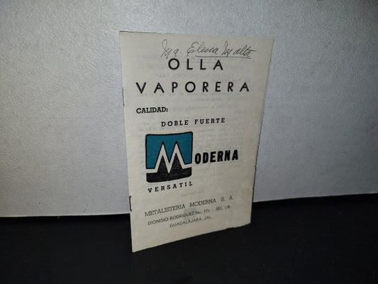 192- Instructivo Vintage De Olla Vaporera ”Moderna Versátil”. Metalistería Moderna, S. A. 70'S, 80'S