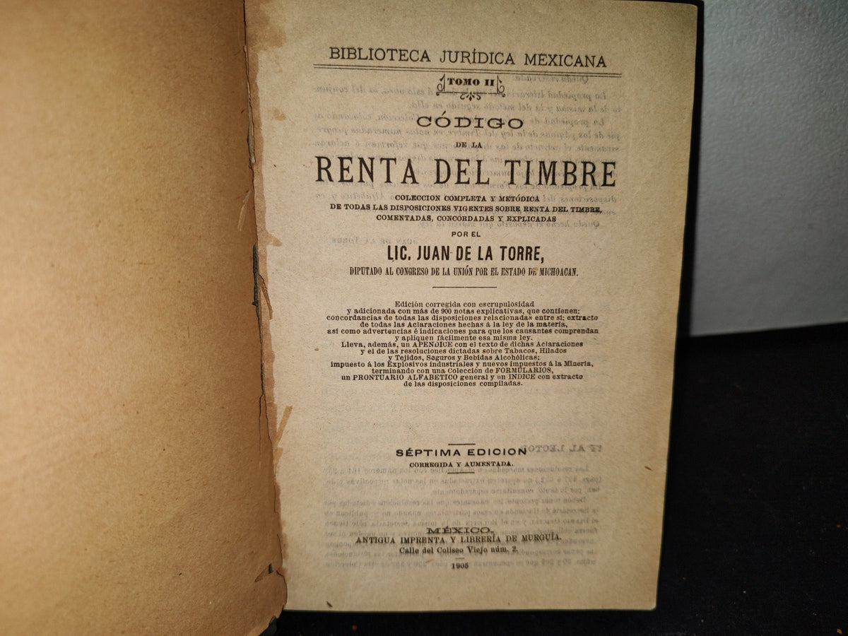 60- Código De La Renta Del Timbre - Juan De La Torre - 1905