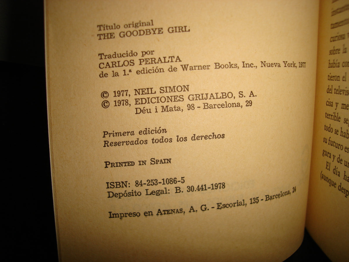 18- La Chica Del Adiós - Neil Simon & Robert Crossbach - Ediciones Grijalbo, Primera Edición 1978