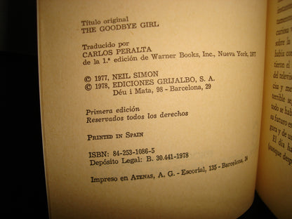 18- La Chica Del Adiós - Neil Simon & Robert Crossbach - Ediciones Grijalbo, Primera Edición 1978