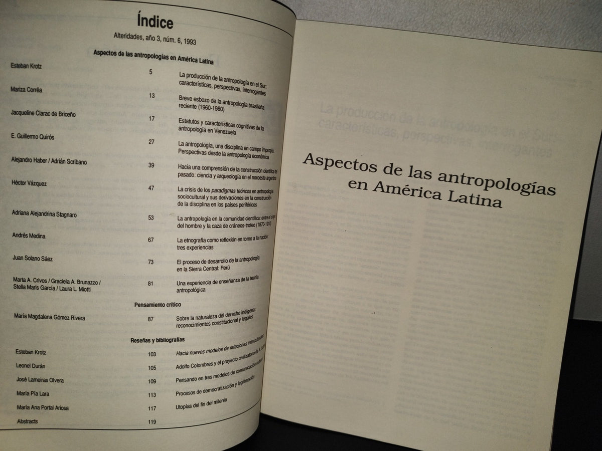 114- Antropologías Latinoamericanas. Alteridades. Universidad Autónoma Metropolitana # 6, 1993