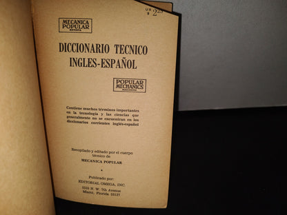 92- Diccionario Técnico Inglés-Español. Recopilado Por El Cuerpo Técnico De Mecánica Popular
