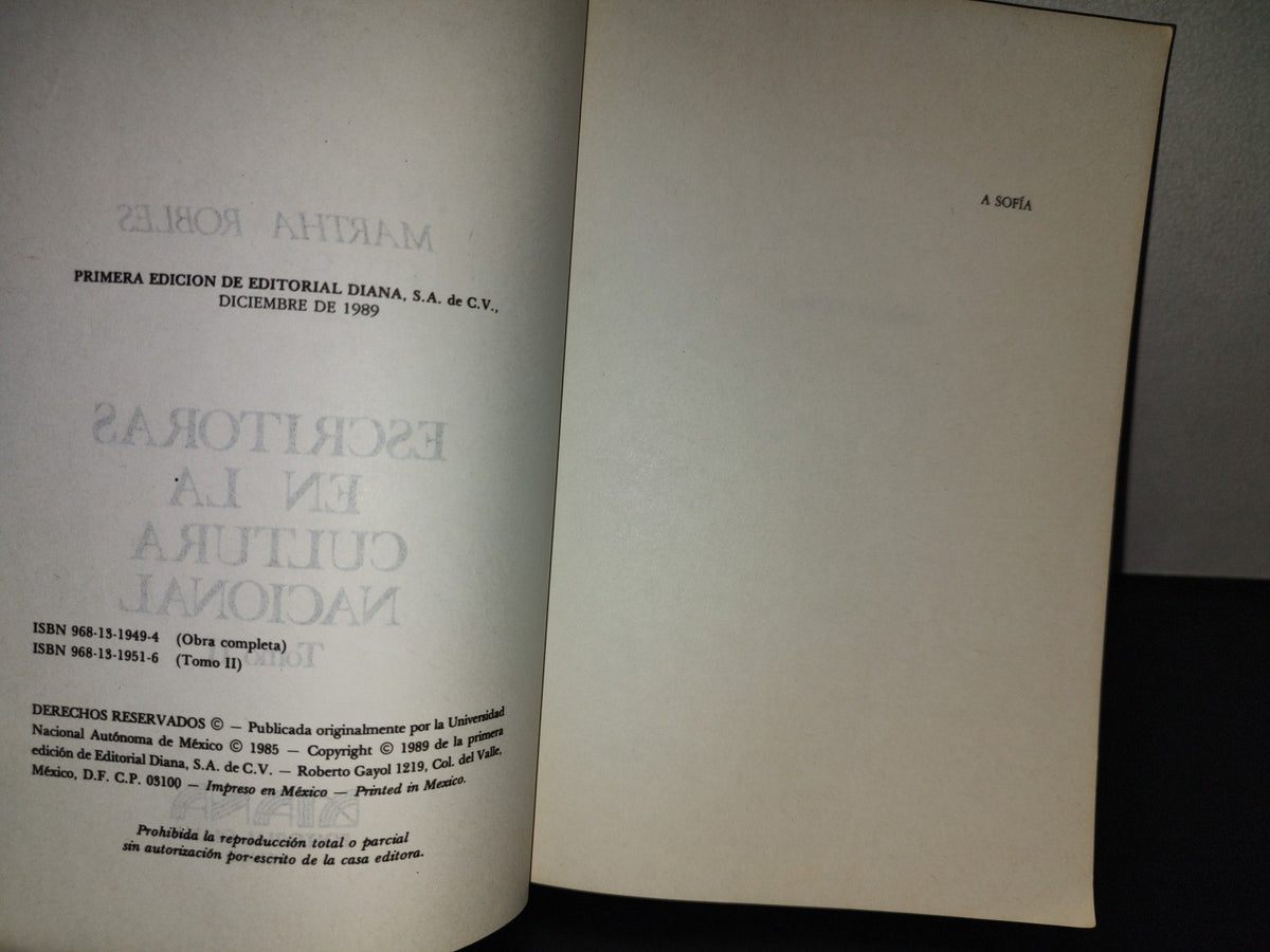 197- La Sombra Fugitiva. Escritoras En La Cultura Nacional, Tomo II. Editorial Diana. 1A. Ed. 1989
