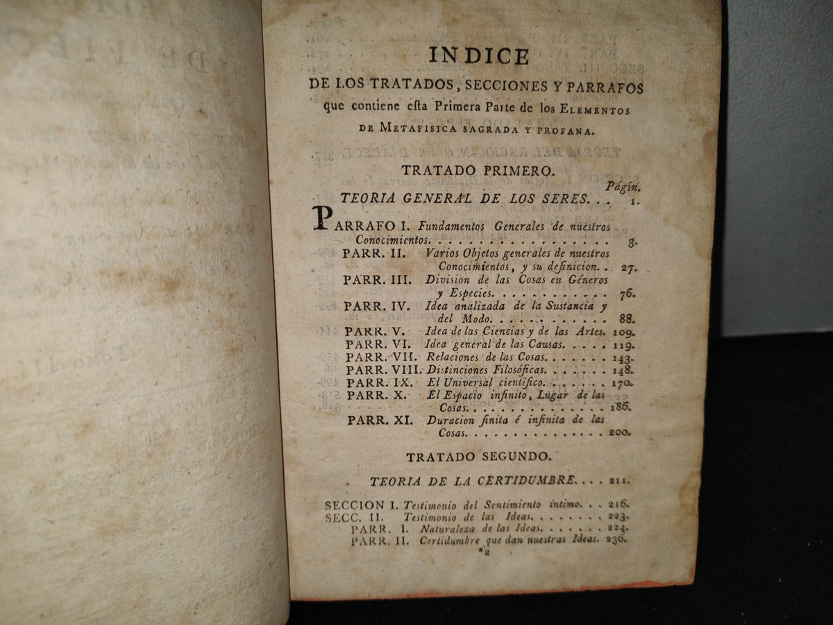 59- Elementos De Filosofía, Tomo III Elementos De Metafísica Sagrada Y Profana. Abate Paras Fanjas 1797