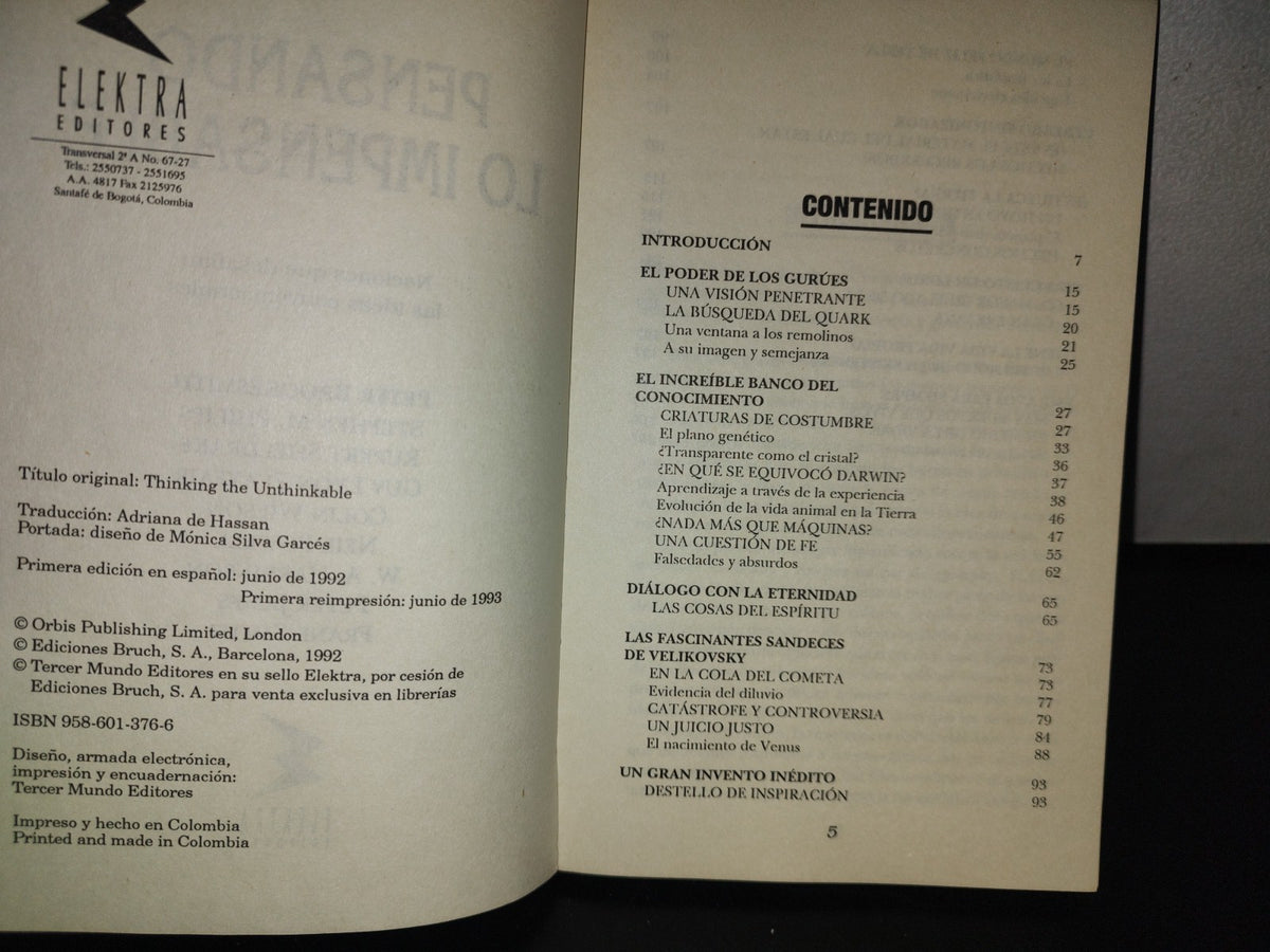 87-2- Pensando Lo Impensable. Nociones Que Desafían La Ideas Convencionales. Editorial Elektra