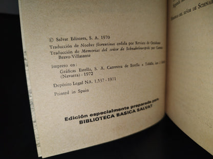 89- Noches Florentinas / Memorias Del Señor Schnabele Wopski . Heinrich Heine