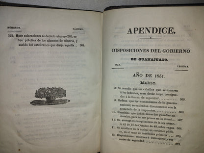 60- Decretos Expedidos Por El Octavo Congreso Constitucional Del Estado De Guanajuato, En Los Años De 1851 Y1852: Y Reglamentos Del Gobierno - Guanajuato, Impresor Por Felix Conejo Calle Del Ensaye Viejo, Número 3. - 1852