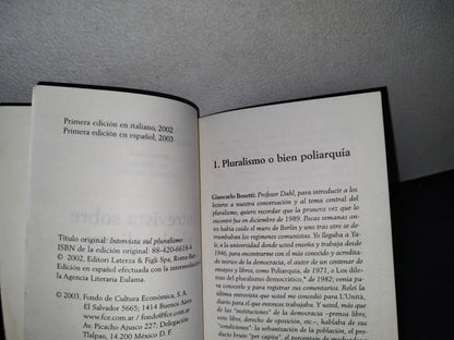 66- Entrevista Sobre El Pluralismo - Robert Dahl En Diálogo Con Giancarlo Bosetti - Fondo De Cultura Económica - Primera Edición En Español, 2003
